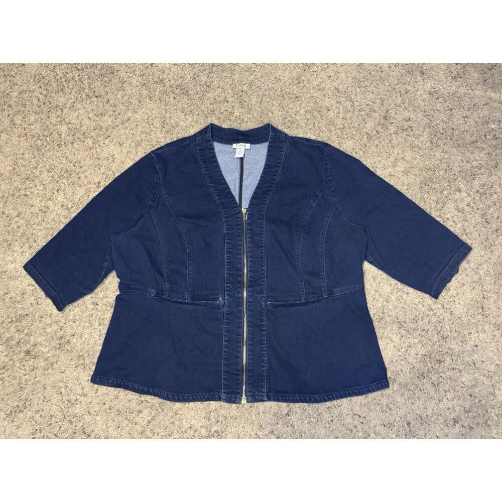 CATHERINES Full Zip Denim Jean Jacket Stretchy Vneck Pockets Preppy Casual 26W